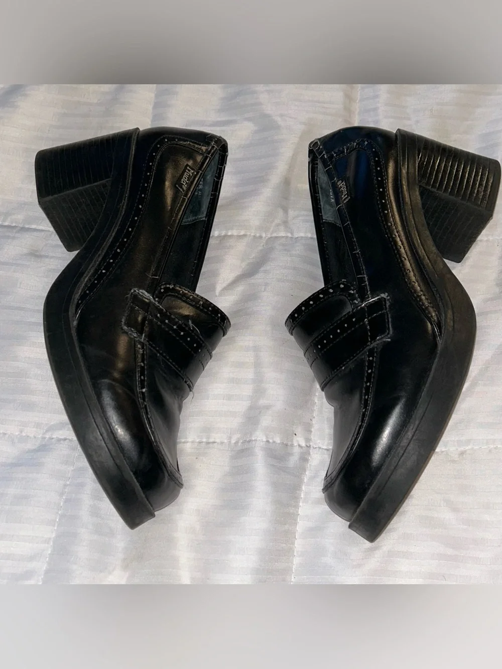 Vintage Mudd Y2K Black Chunky Block Heel Platform Loafer Shoes Size 9.5 90’s